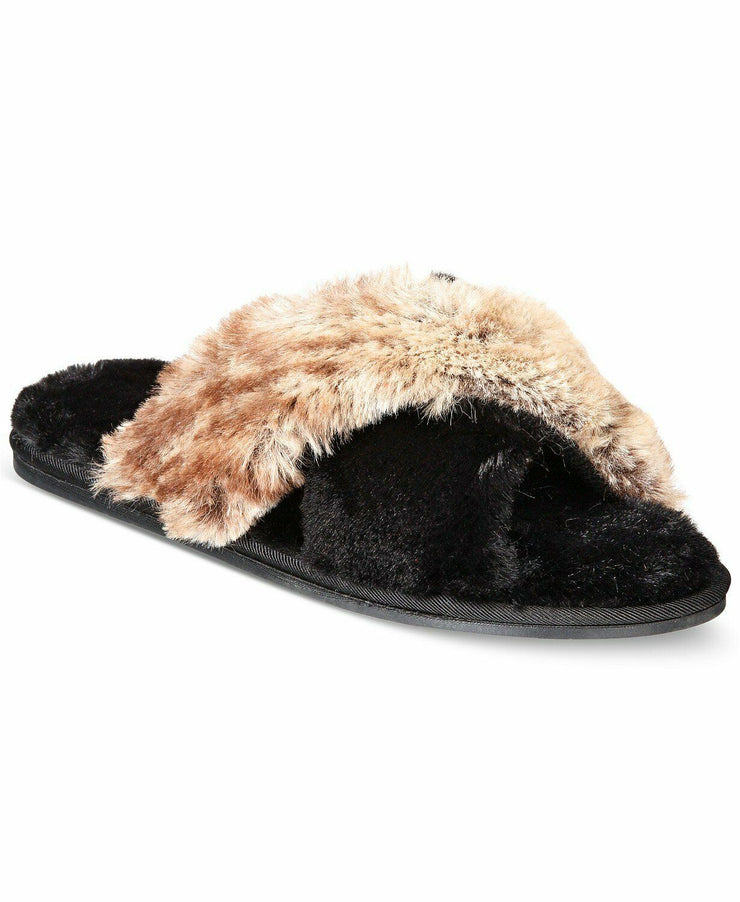 I.n.c. Faux-Fur Cross Band Slippers, Various Sizes