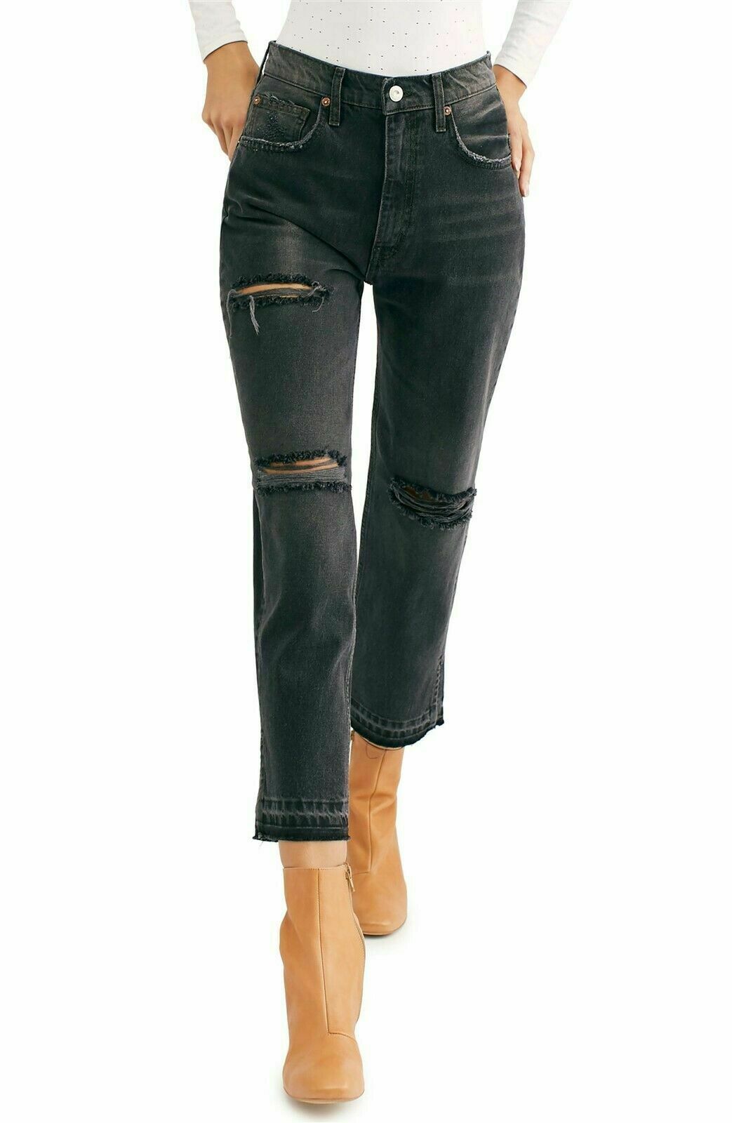 Free People Womens Lita Crop Straight Leg High Rise Denim Jeans, Size 28