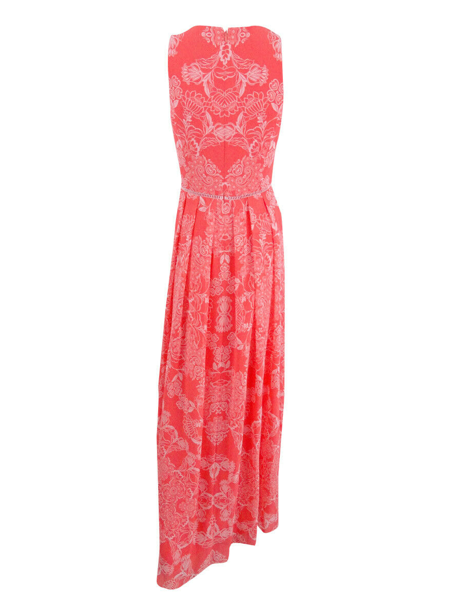 Vince Camuto Women's Printed Chiffon Maxi, Coral/Ivory, Size 6