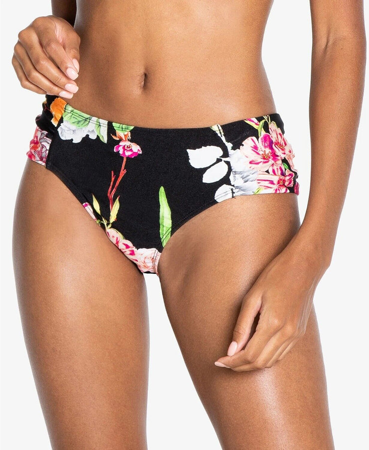 Rachel Roy Ombre Floral Printed Ruched-Side Bikini Bottoms, Size XL