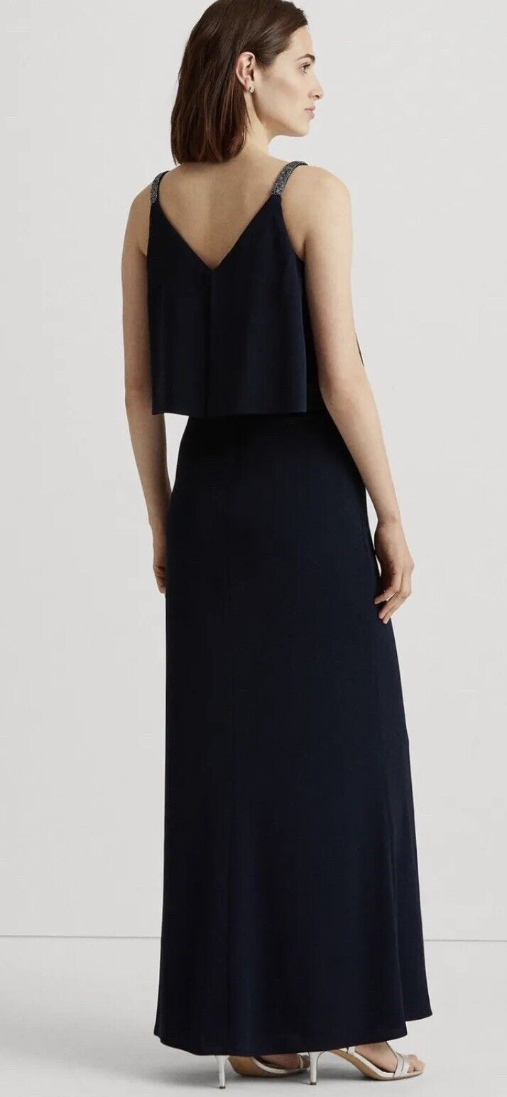 Lauren Ralph Lauren Womens Navy Sleeveless Maxi Evening Blouson Dress Vanessa Jane Lauren Ralph Lauren Womens Navy Sleeveless Maxi Evening Blouson Dress Vanessa Jane