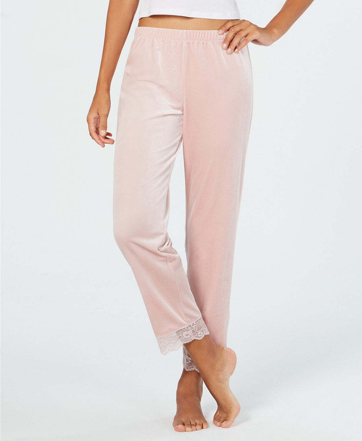 I.n.c. Lace-Trim Printed Velvet Pajama Pants