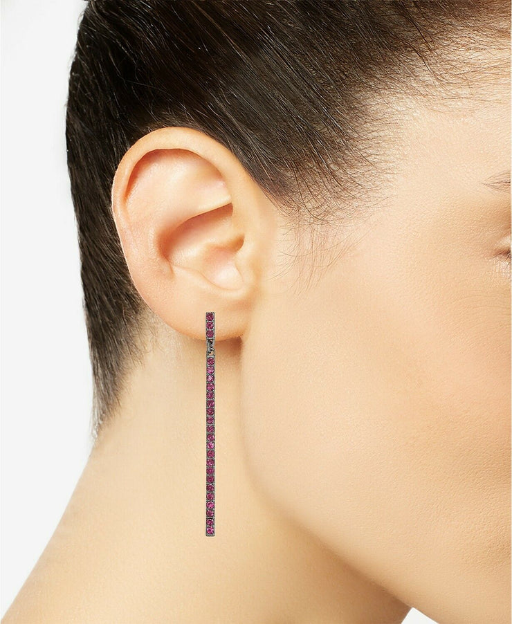International Concepts Hematite-Tone Pave Stick Linear Drop Earrings