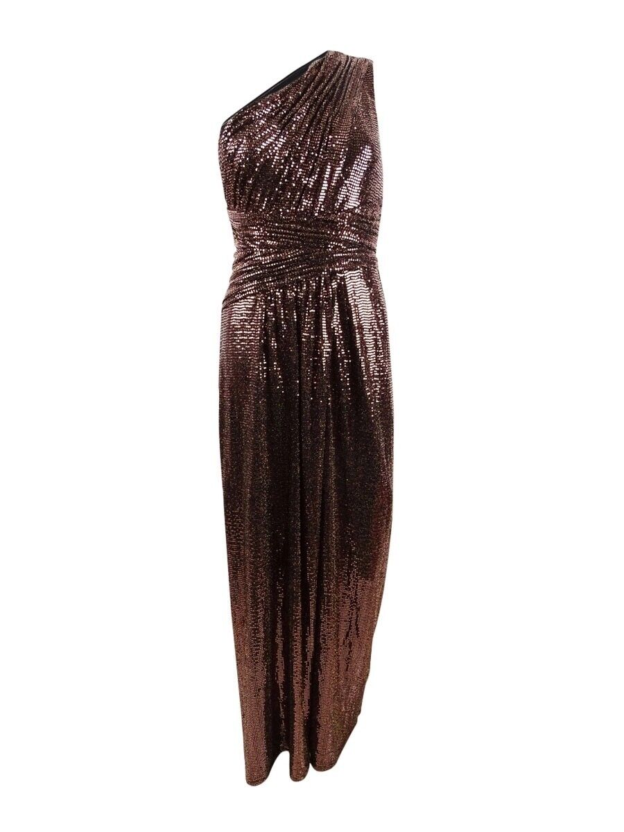 Calvin Klein Womens One-Shoulder Metallic Gown