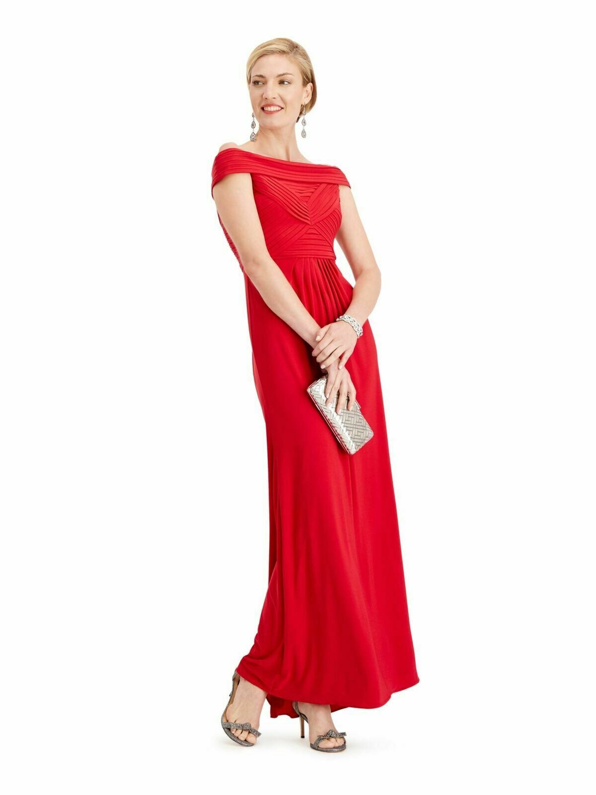 Adrianna Papell Womens Pleated Pintuck Formal Dress