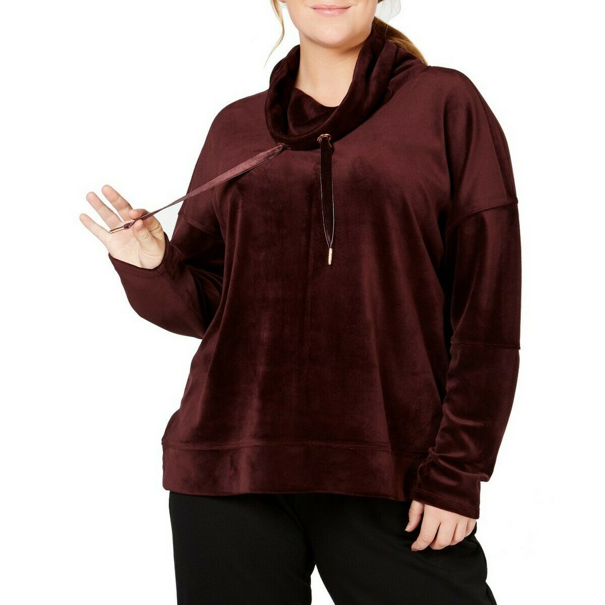 Calvin Klein Velour Cowl Neck Drawstring Performance Sweatshirt Vanessa Jane