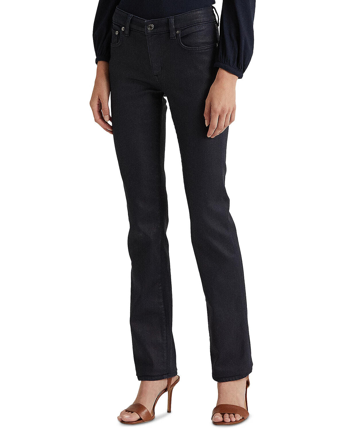 Lauren Ralph Lauren Mid-Rise Straight Jeans – Coated Navy Wash