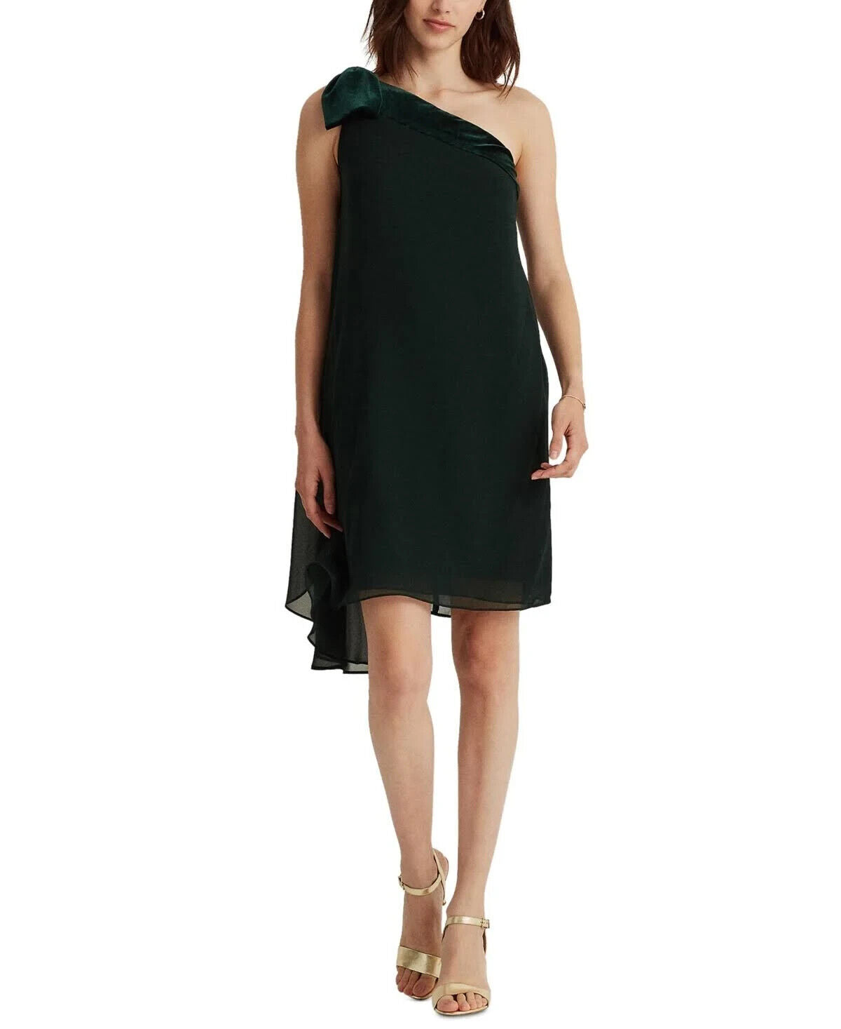 Lauren Ralph Lauren Womens Chiffon One-Shoulder Dress – Deep Pine-Size 4