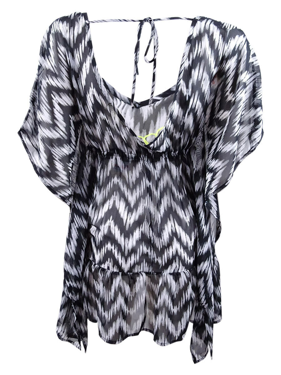 Miken Womens Embroidered V-Back Ruffled Tunic Dress Swim Cover-Up , Medium