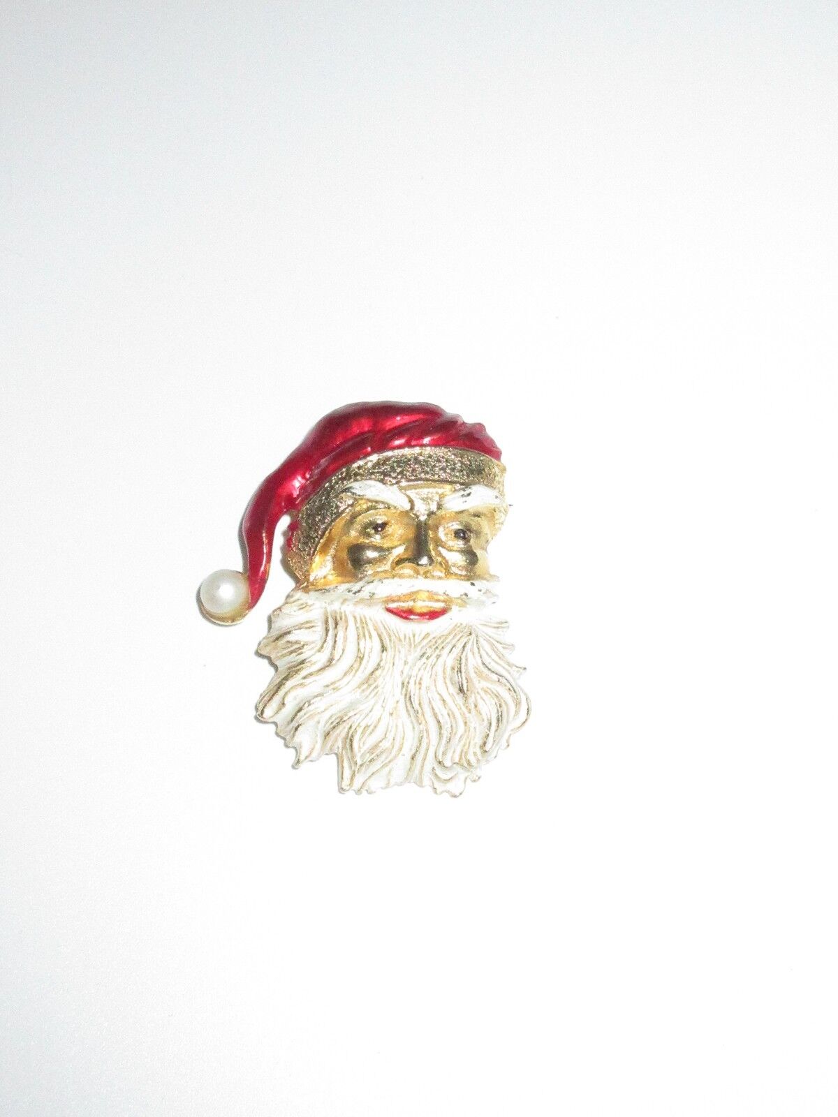 Vintage Holiday Pin Brooch Gold Tone Christmas Santa Clause Face