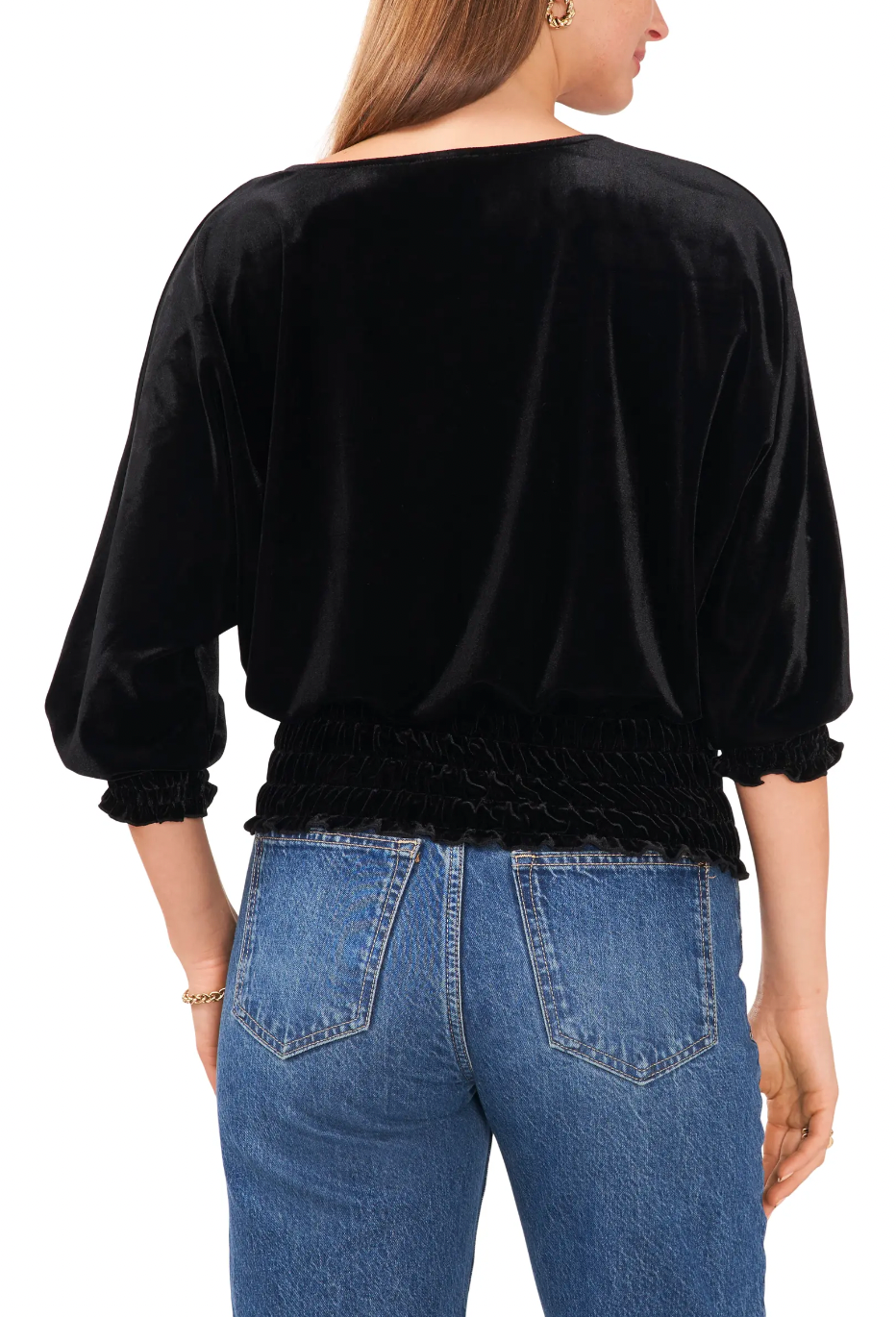 Vince Camuto Smocked-Hem Velour Blouse