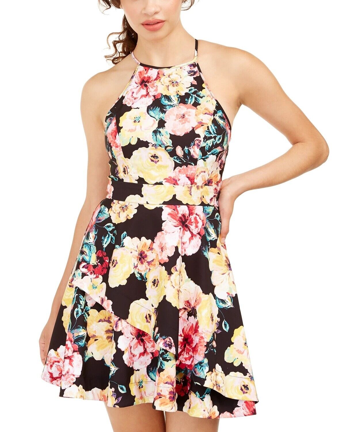 Speechless Women's Floral Halter Short Fit Flare Dress, Size 9