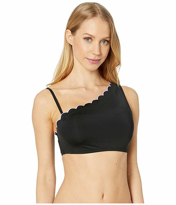 Kate Spade New York Contrast Scalloped One-Shoulder Bikini Top, Size Large