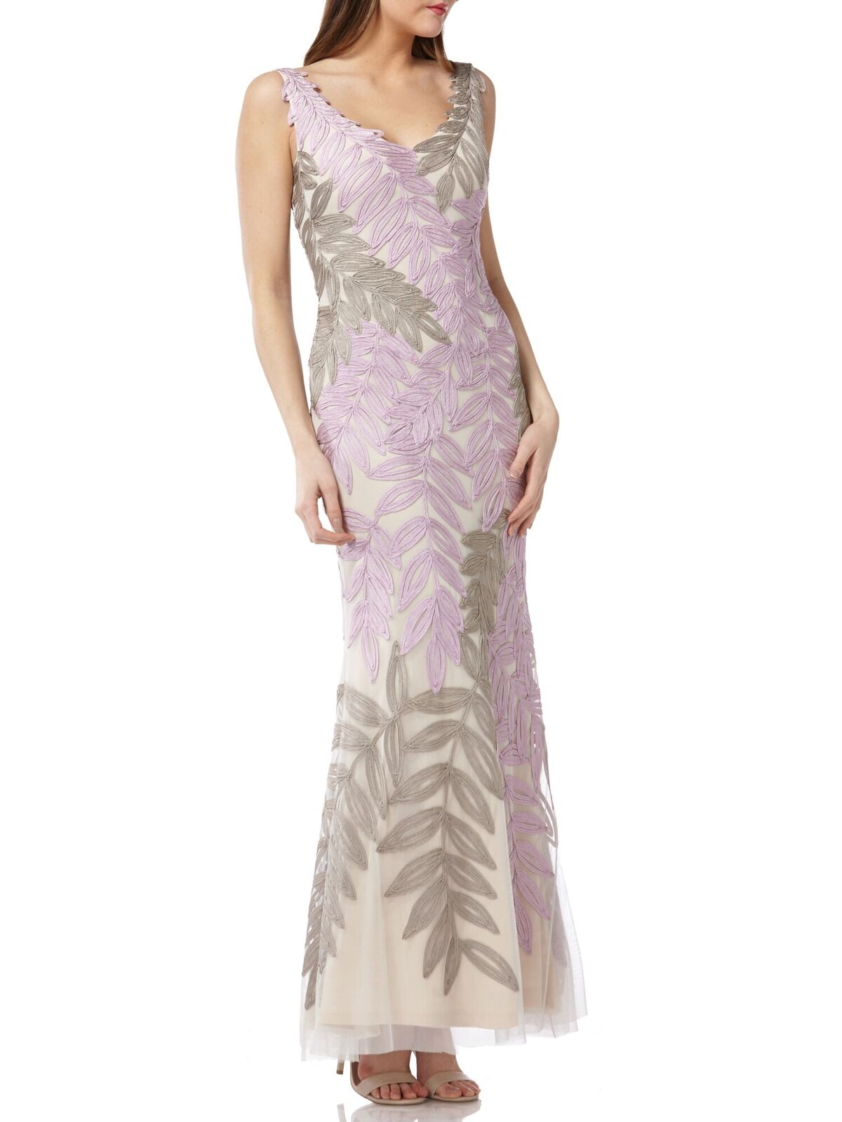 Js Collection Ribbon Soutache Floral Leaf Bodycon Mermaid Gown