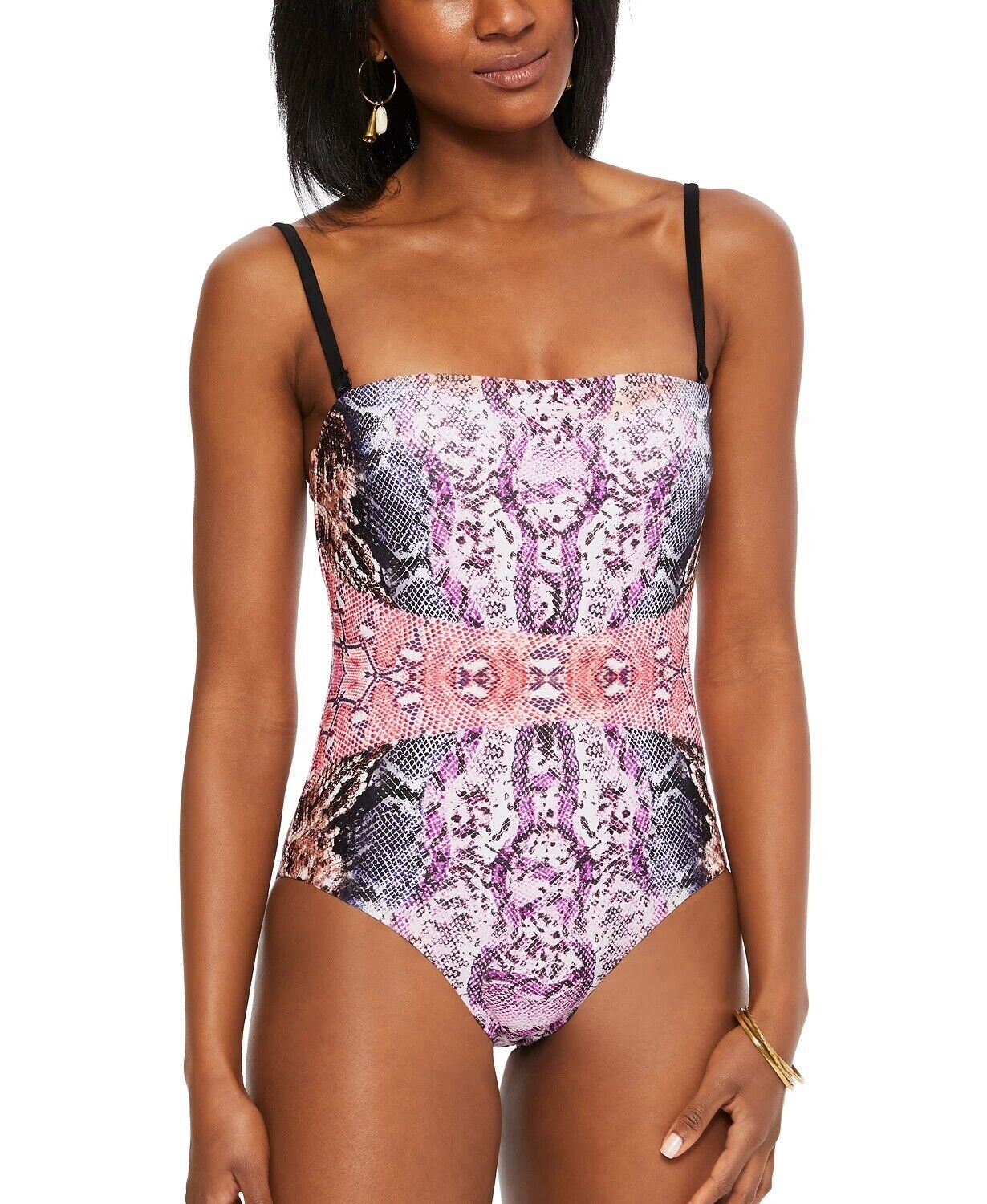 Bar III Multi Mixed Messages Printed One-Piece Swimsuit, Us Small