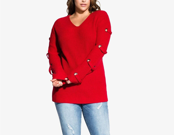 City Chic Trendy Plus Size Grommet-Sleeved Sweater, Size Large/20