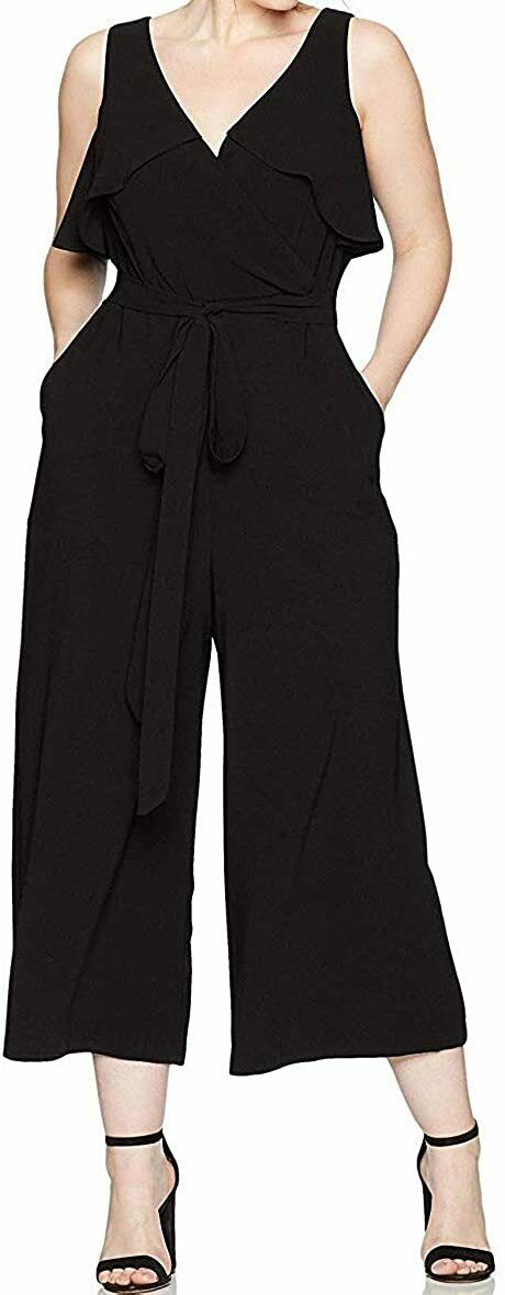 Julian Taylor Women's Solid Belted Jumpsuit, Black, Size 16