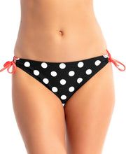 California Waves Black White Dot Side Tie Bikini Swim Bottoms, Size Xs