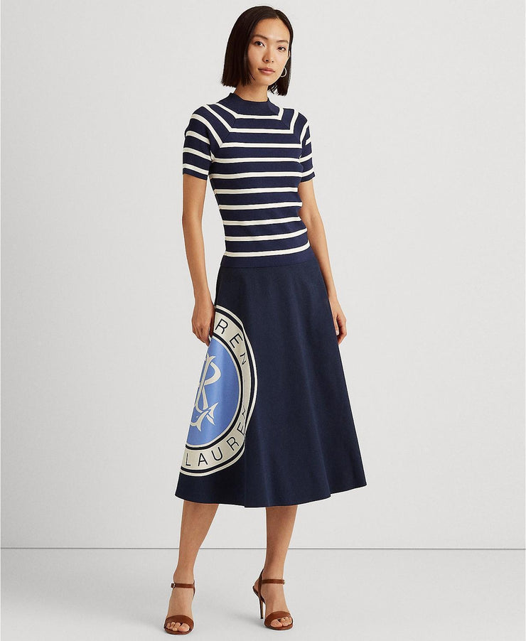 Lauren Ralph Lauren Logo Cotton Canvas A-Line Skirt, Size 12