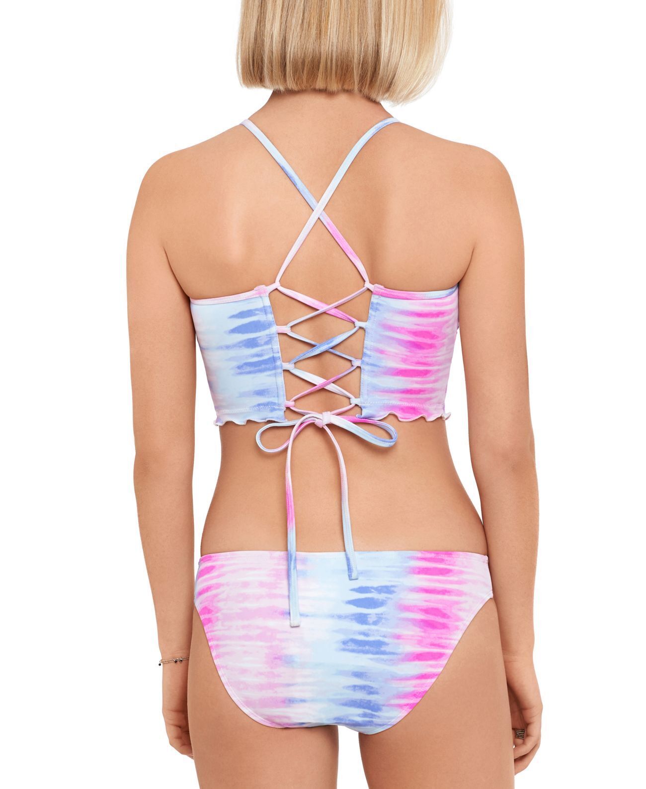 Salt + Cove Juniors Lace-Up-Back High-Neck Swim Top