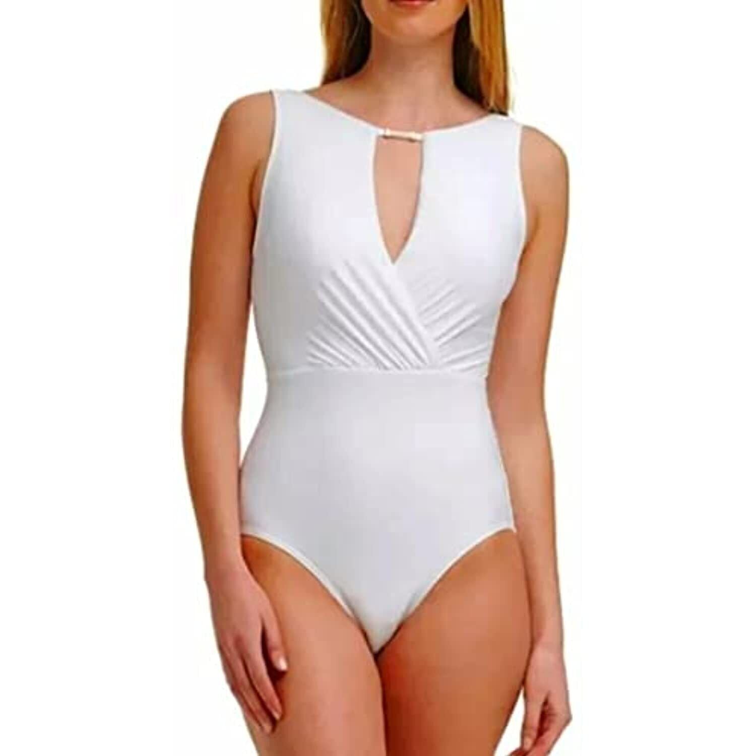 Calvin Klein Womens Tummy Control Keyhole Removable Cups High Neck One Piece