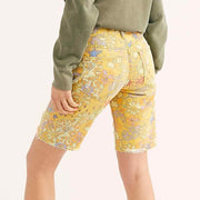 Free People Alani Printed Ripped Shorts - Yellow Combo, Size 24