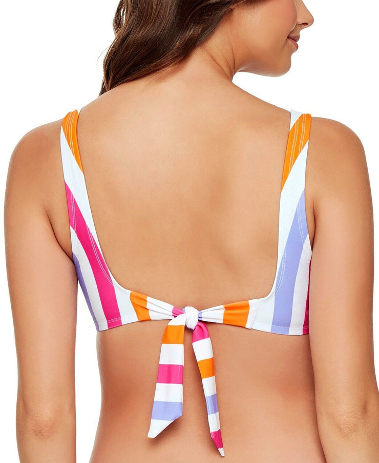 Salt + Cove Multi Stripe Juniors Striped Tie-Front Bikini Swim Top, Us Small