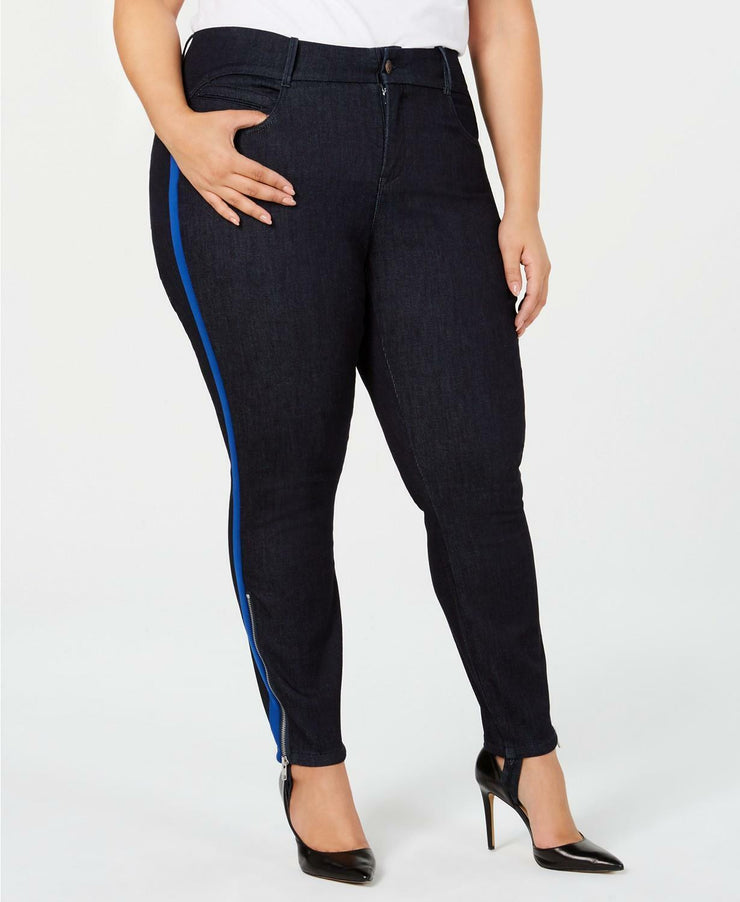 YSJ Womens Plus Size Blue Zip Ankle Stirrup Skinny Jeans