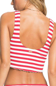 Roxy Striped Hello July Cropped Tank Swim Top, Red, Size Small