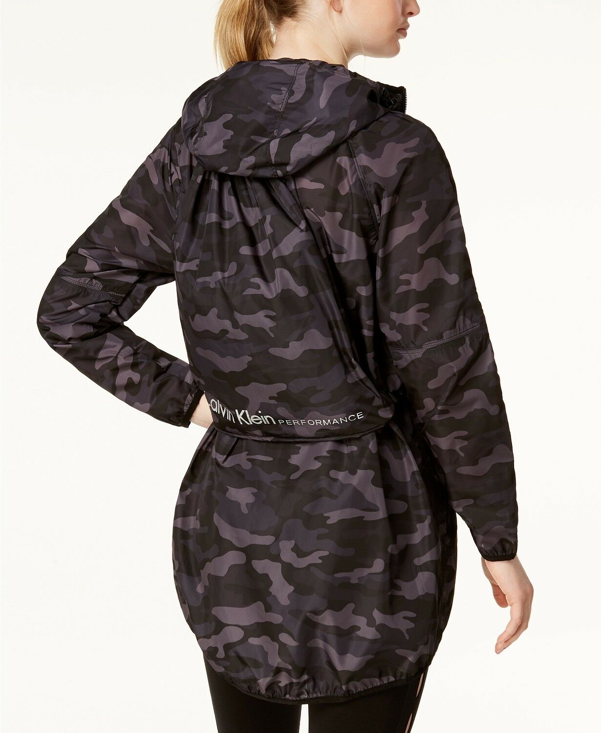 Calvin Klein Performance Camo-Print Packable Hooded Jacket,Small Black Combo