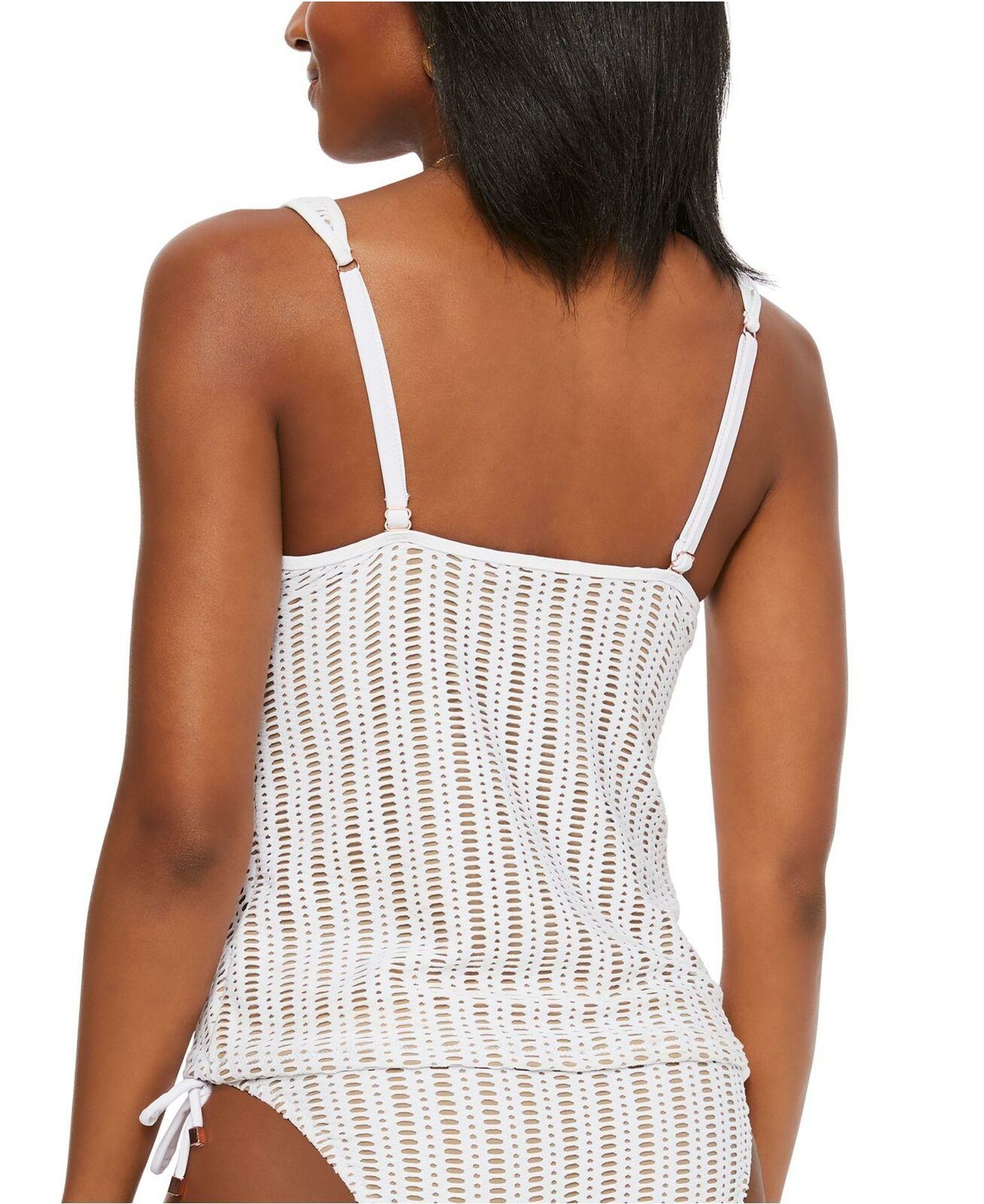 Bar III Crochet Plunge Tankini Top, Ivory, Size Small