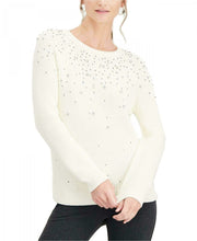 I-N-C Womens Embellished Pullover Sweater, Off-White, M