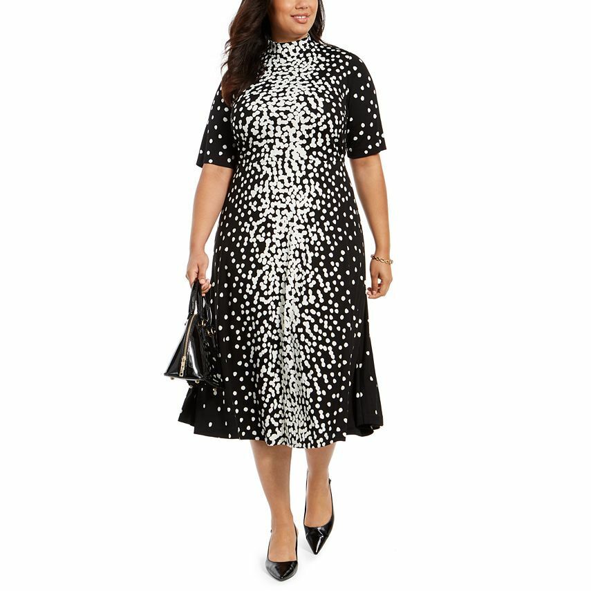 Alfani Dot-Print Tie-Neck Dress Black and White, Size Small