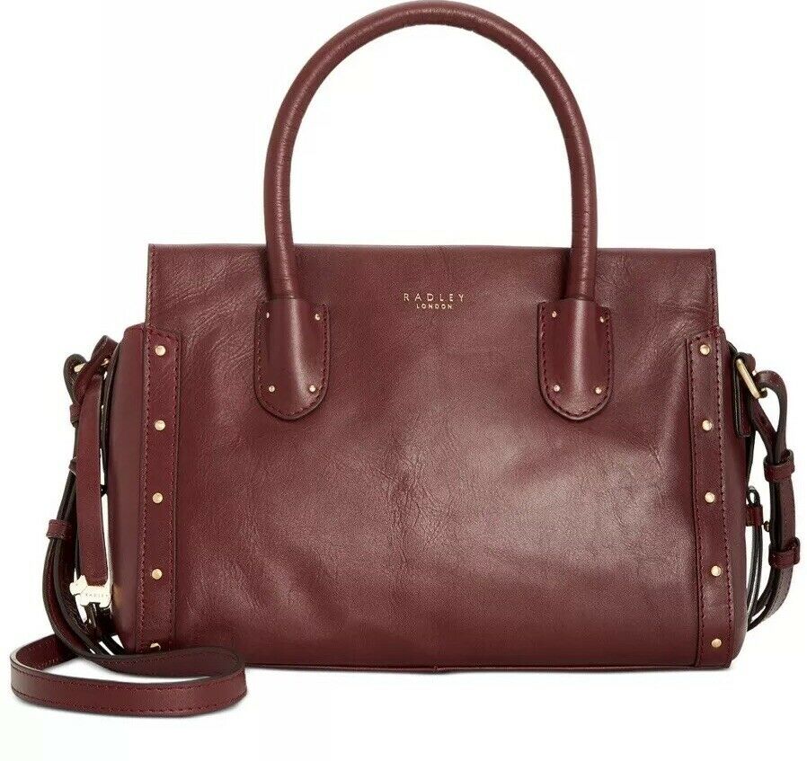 Radley London Zip-Top Studded Multiway Leather Satchel - Port/Gold