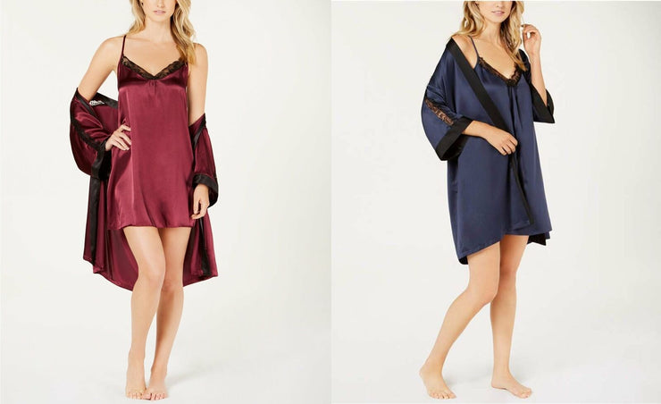 Linea Donatella Sets to Go Satin Chemise & Wrap Robe, Choose Sz/Color