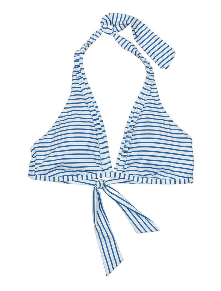 Lauren Ralph Lauren White Striped Stretch Lined Tie Halter Swimsuit Top