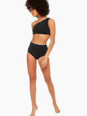 Kate Spade New York Contrast Scalloped One-Shoulder Bikini Top, Size Large