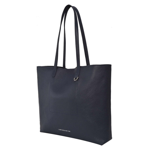 Lauren Cecchi New York Leather Tote Navy Silver