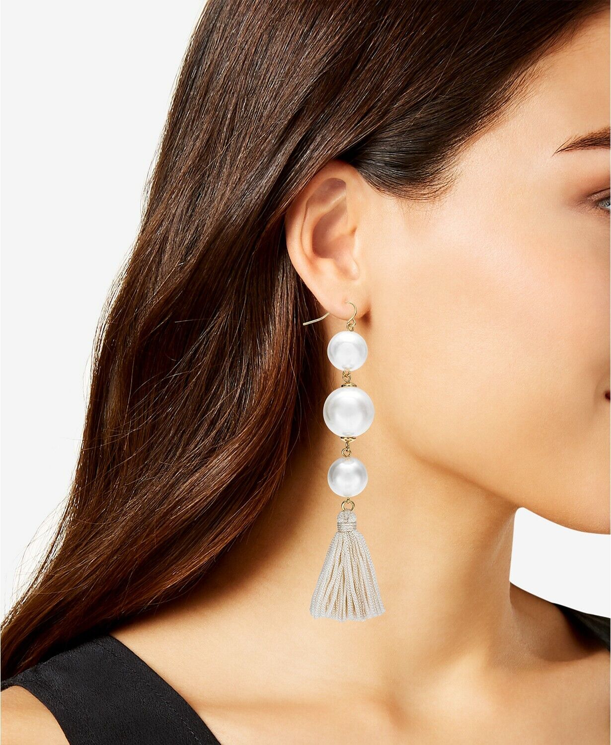 Thalia Sodi Gold-Tone Imitation Pearl and Tassel Drop Earrings