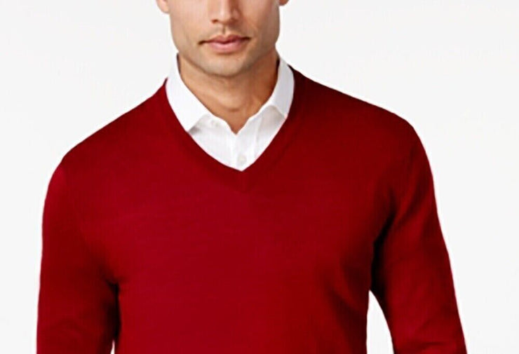 Club Room Mens Solid V-Neck Merino Wool Blend Sweater, Size Small