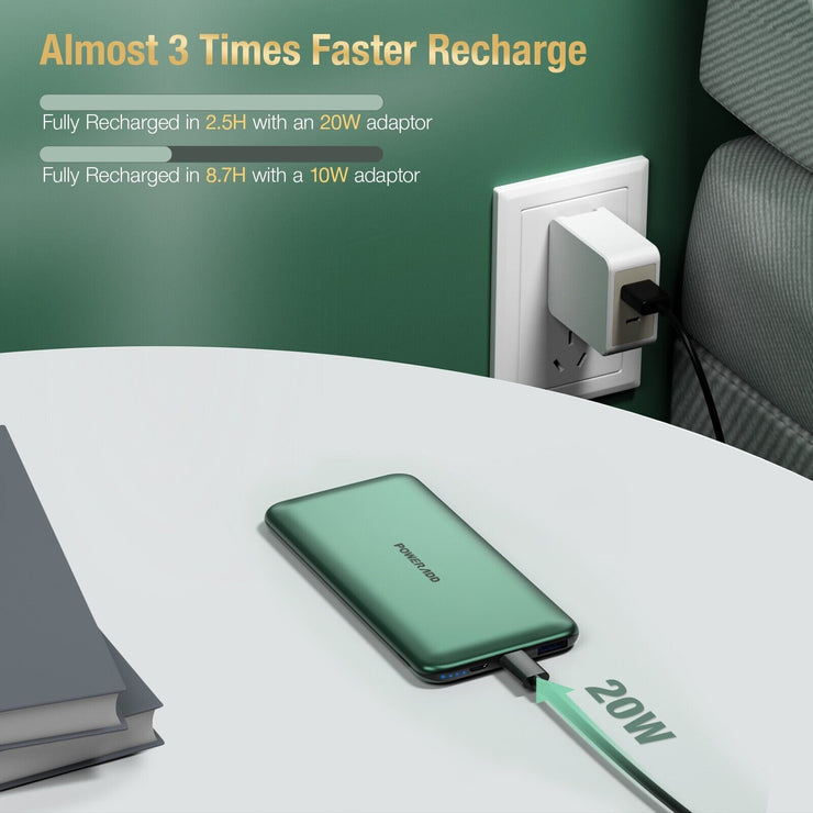 10000mAh Slim Fast Charging Power Bank USB C Battery Pack Portable Charger