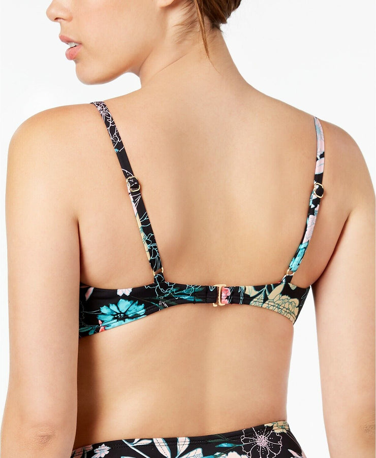 Bar III Floral-Print Tie Front Bralette Bikini Top