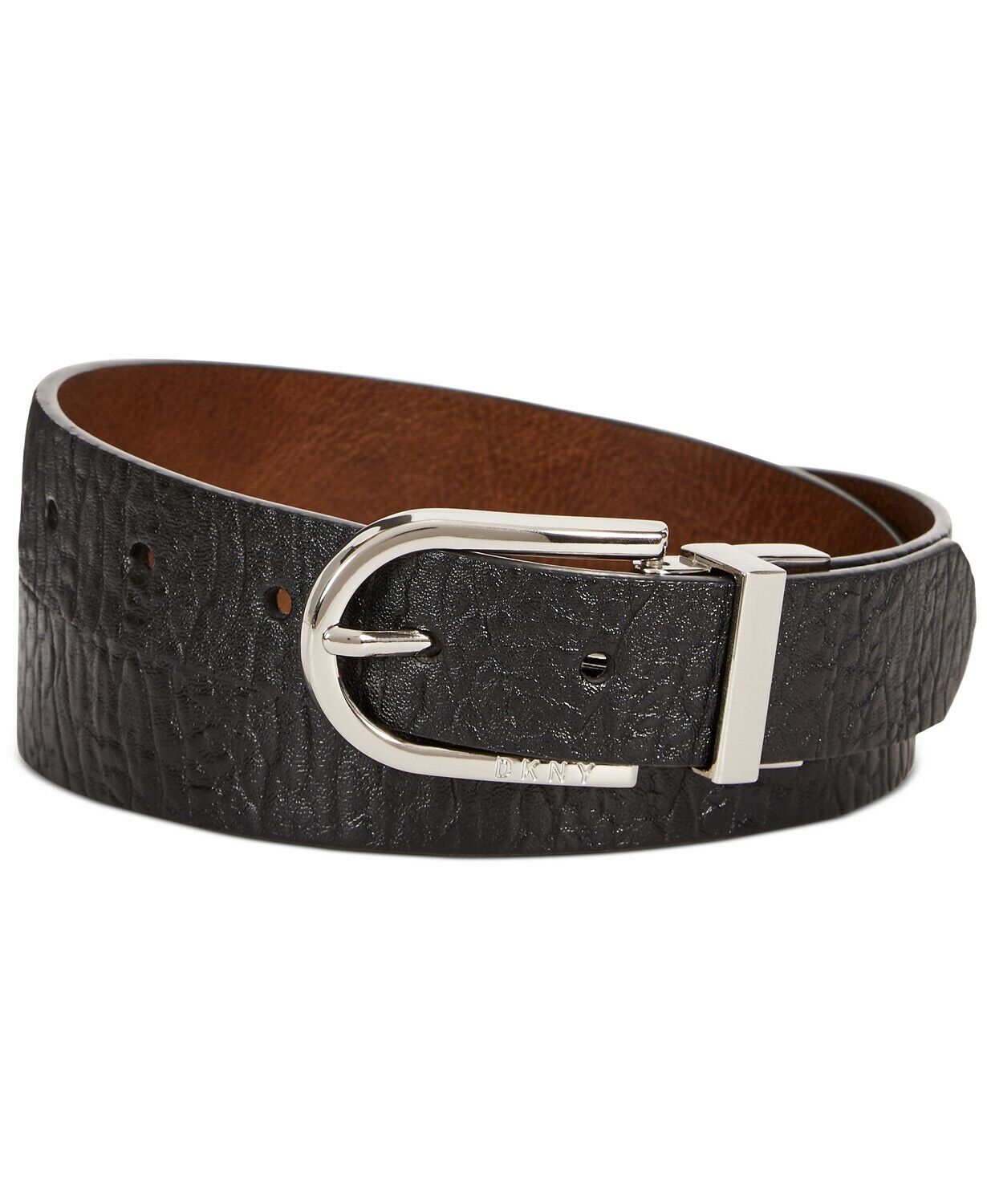 Dkny Womens Buffalo-Glaze Reversible Belt - Black/Cognac/Silver