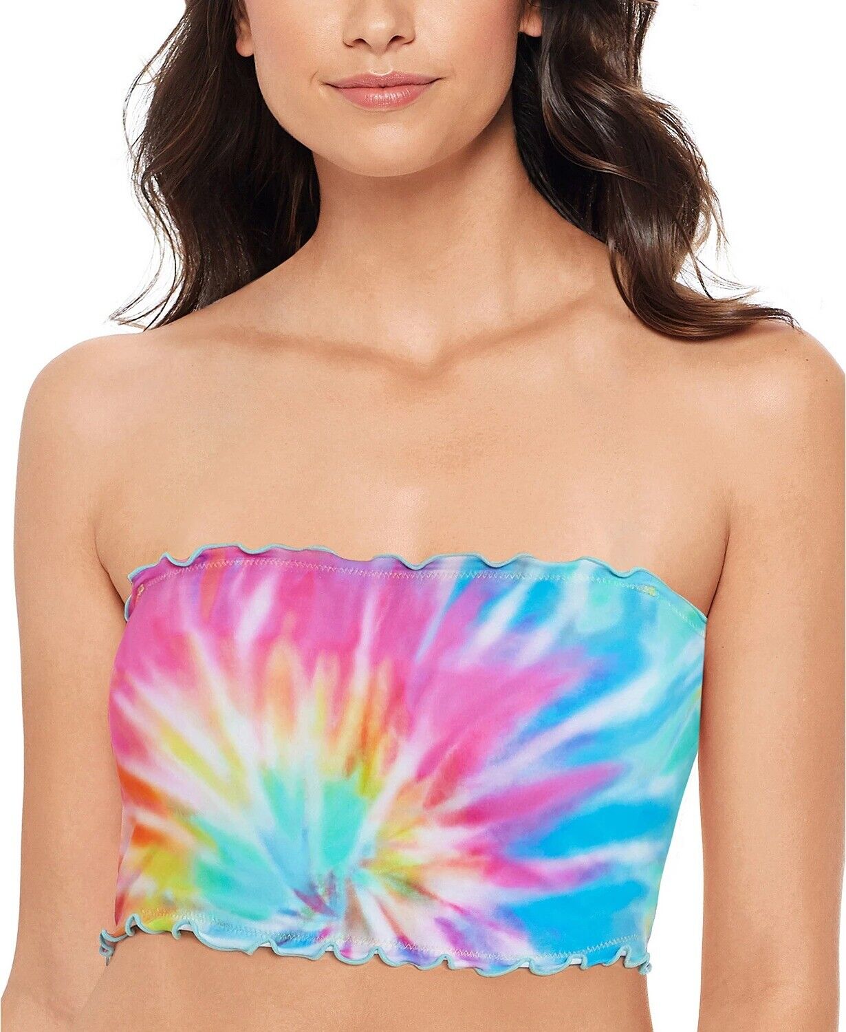 Salt + Cove Tie-Dyed Ruffled Bikini Swim Top