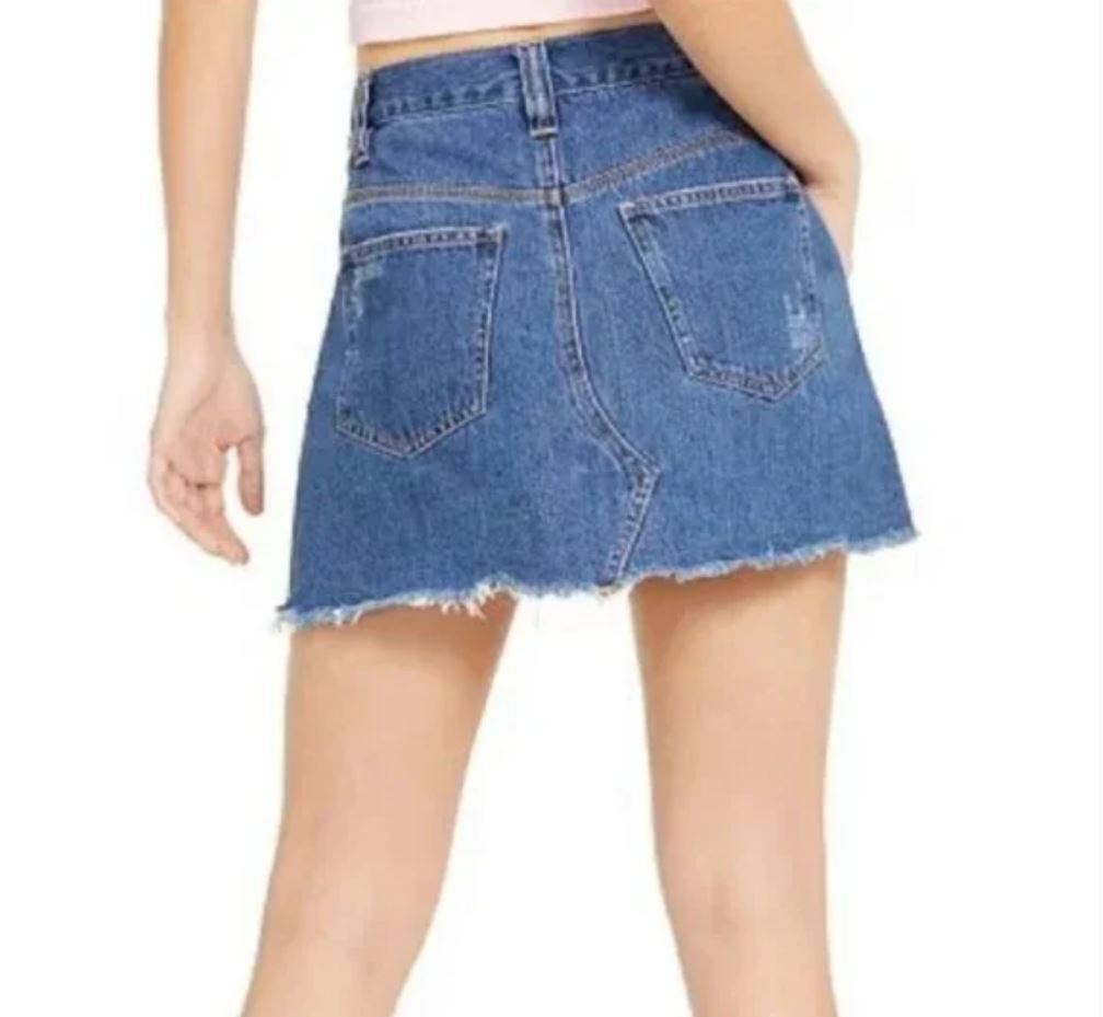 Free People Womens Sidecar Blue Frayed Hem Destroyed Mini Skirt, Size 24