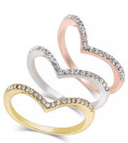 I.N.C. Tri-Tone 3-Pc Set Crystal Chevron Stackable Rings, Size 6.5