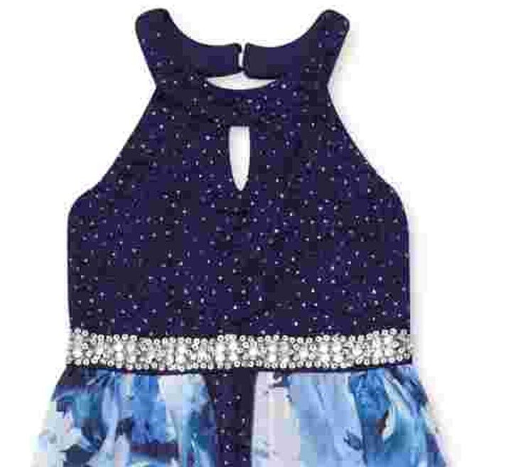 Speechless Girls Glitter-Lace Walk-Through Maxi Dress