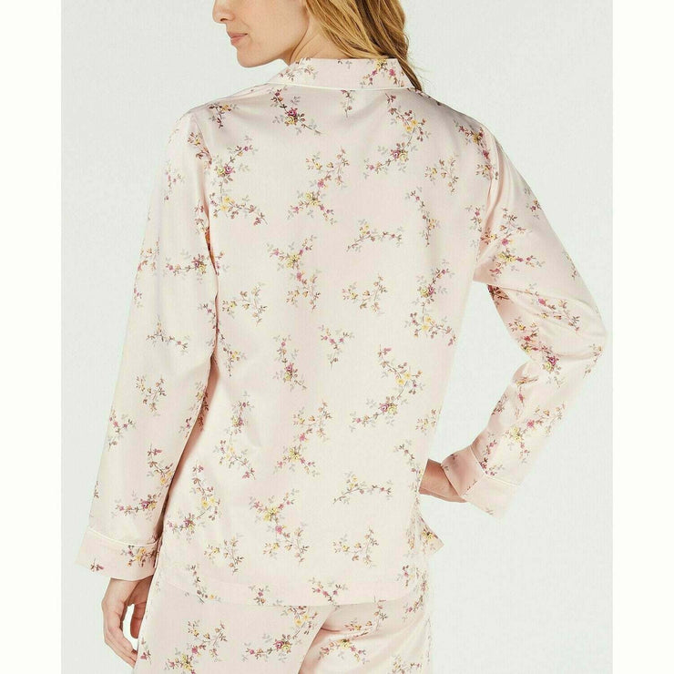 Charter Club Polyester Satin Long-Sleeve Notch CollarTop Pink/Floral, Sz Medium