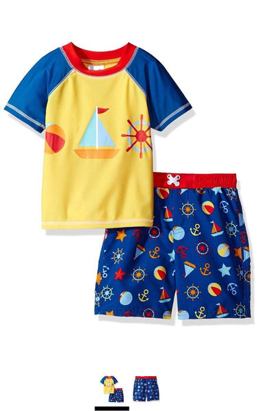 SOL Swim Baby Boys' Solo Swim-Infant-Beach Fun Rashguard Set, Multi, 24 Months