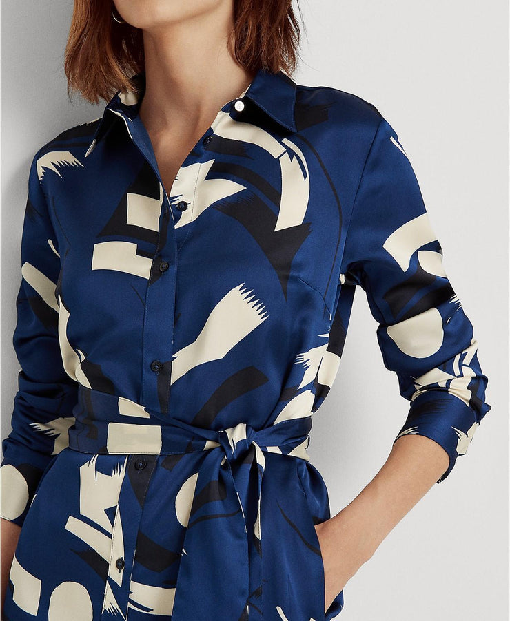 Lauren Ralph Lauren Womens Geometric-Print Charmeuse Shirtdress, Size 8